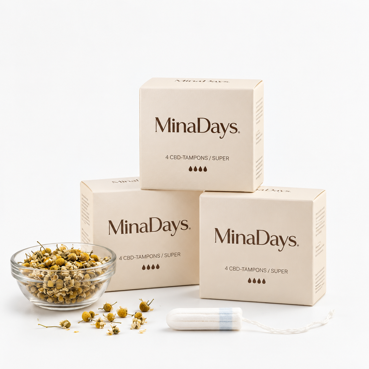MinaDays® Tampons – Veredelt mit Hanfextrakt & Kamillenöl
